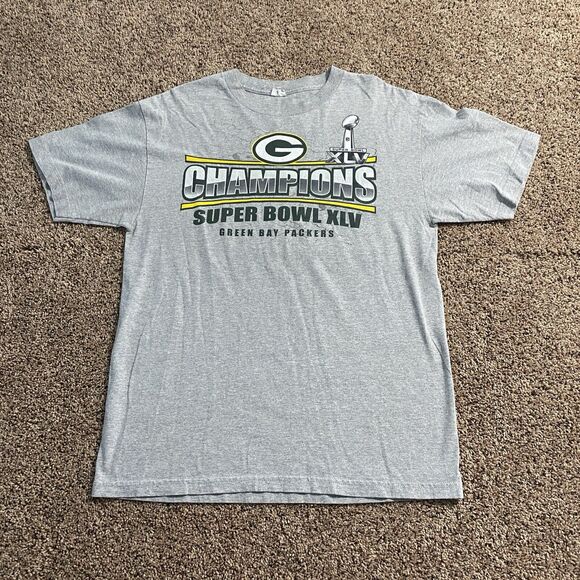 Green Bay Packers Super Bowl XLV Champions Graphic Tee Gray Size Medium Unisex - Picture 1 of 3